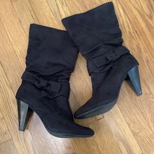 Black Suede Boots with Bow